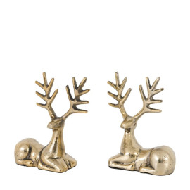 Antique Gold Stag Ornament Set of 2 – Elegant Aluminium Deer Decorations 
